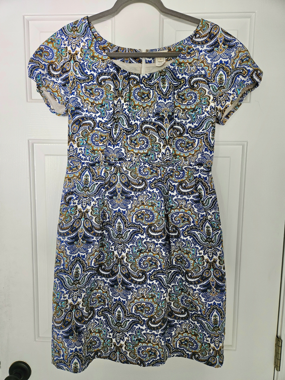 J. Crew Paisley Cap-Sleeve Mini Dress in Blue, Green and Gold